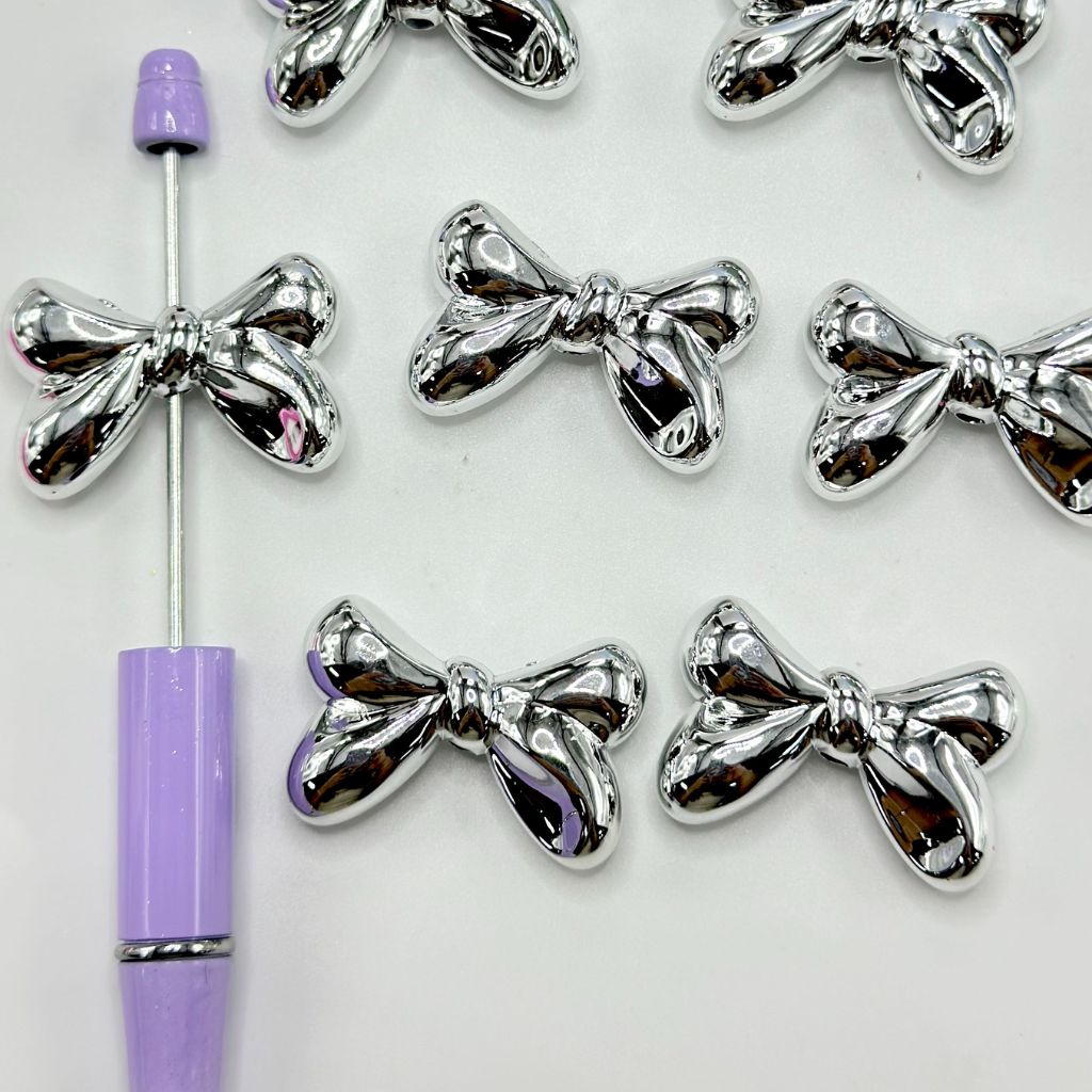 Cute Silver Color Bowtie Shape Acrylic Beads 23*35mm