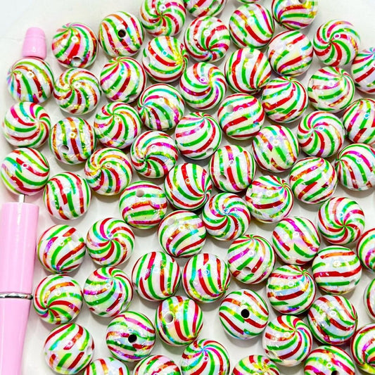 Colorful Christmas Swirl Candy Striped Acrylic Beads,16mm