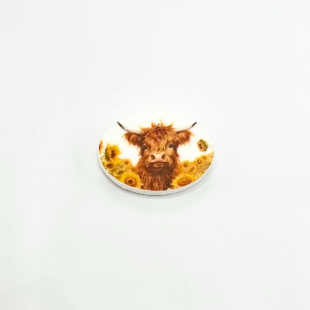 Yellow Sunflower Field with Cow on It Silicone Focal Beads