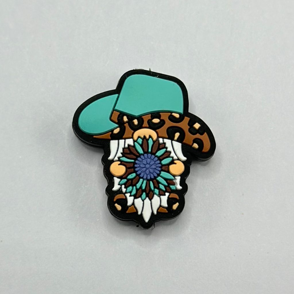 Gnome with Cowboy Hat Teal Flower Jaguar Print Silicone Focal Beads