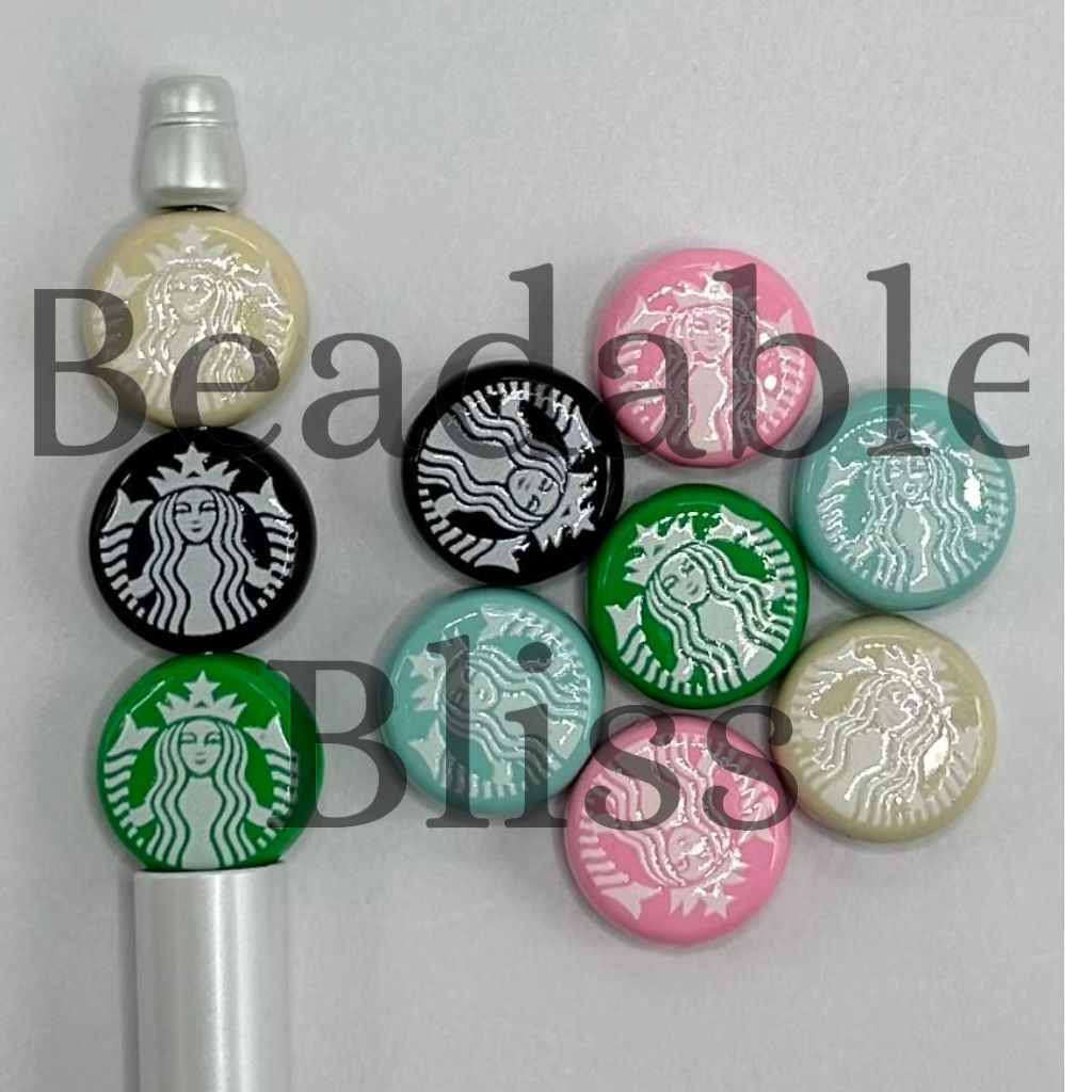 Coffee Round Sign Flat Acrylic Beads 17mm