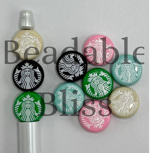 Coffee Round Sign Flat Acrylic Beads 17mm