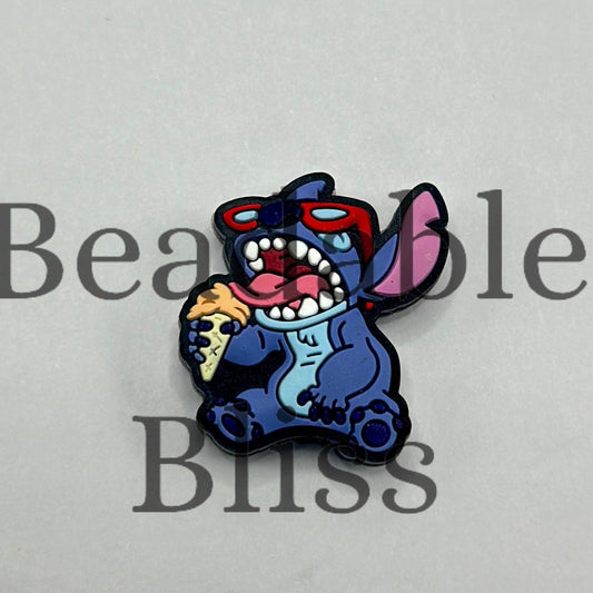 Cartoon Blue Monster with Red Glasses Eating Ice Cream Silicone Focal Beads