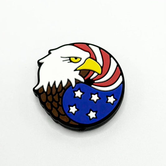 Eagle USA Flag Patriotic Round Silicone Focal Beads