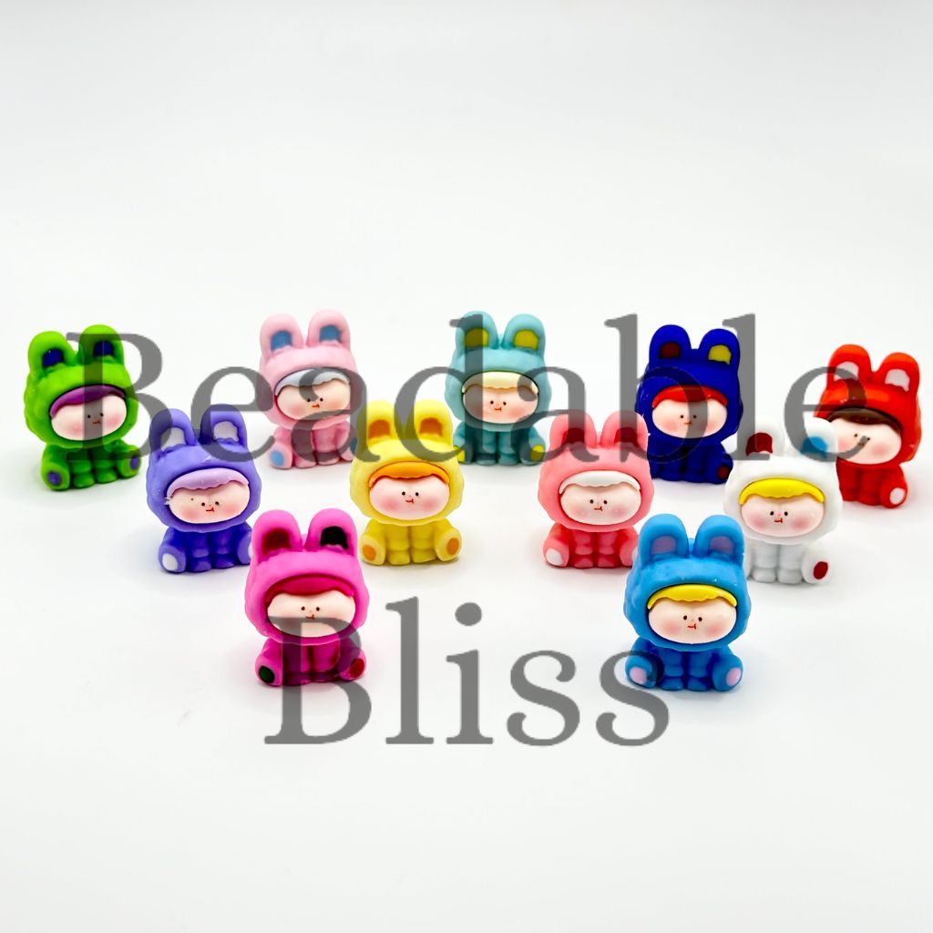 Little Cute Kids with Bunny Ears Rabbit Beads and Pen Toppers