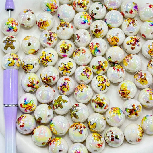 Christmas Gingerbread Cookie Acrylic Beads Random Mix, 16mm, Random Mix