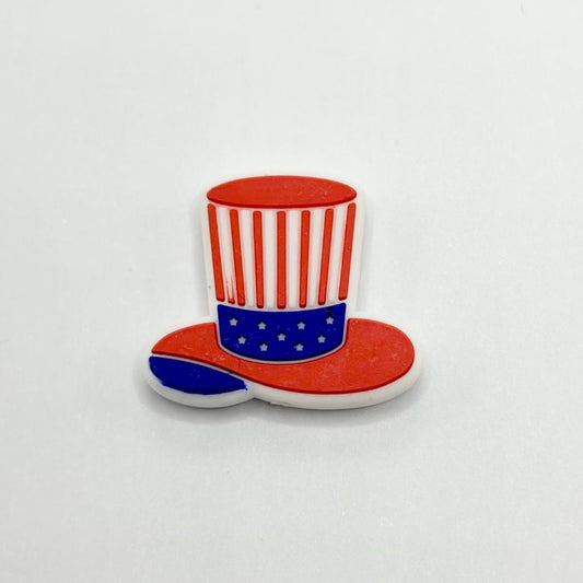 Red Tall Hat with USA Flag Silicone Focal Beads