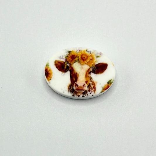 Round Big-Eared Ordinary Cow with Sunflower Silicone Focal Beads