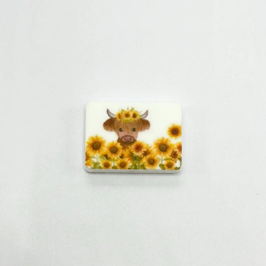 Calf on Sunflower Field with Garland on Head Between Horns Silicone Focal Beads