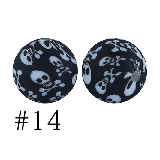 Snowflake on Black Printed Silicone Beads Number 155 – Beadable Bliss