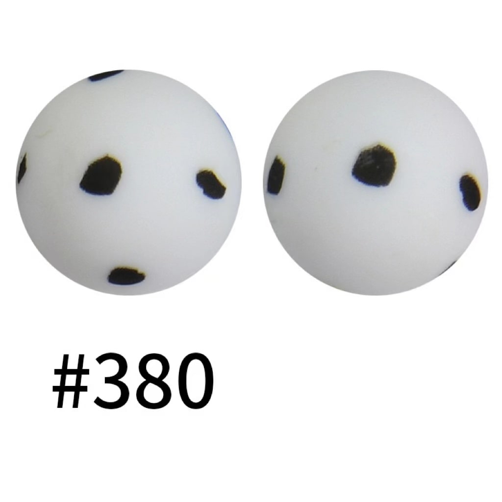 Black Polka Dots on White Printed Silicone Beads Number 380