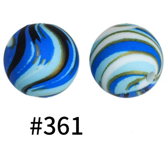 Blue Waves Printed Silicone Beads Number 361