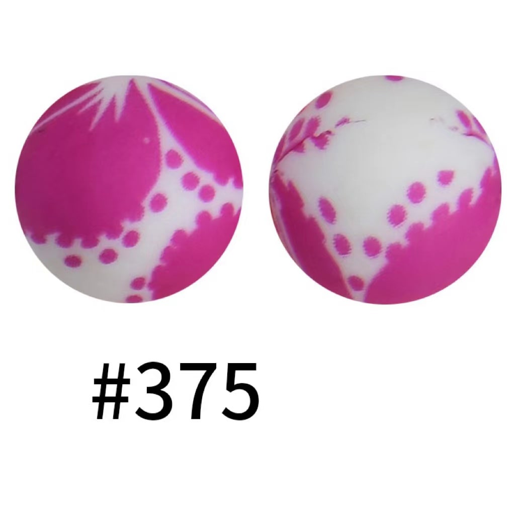 Pink Dots Printed Silicone Beads Number 375