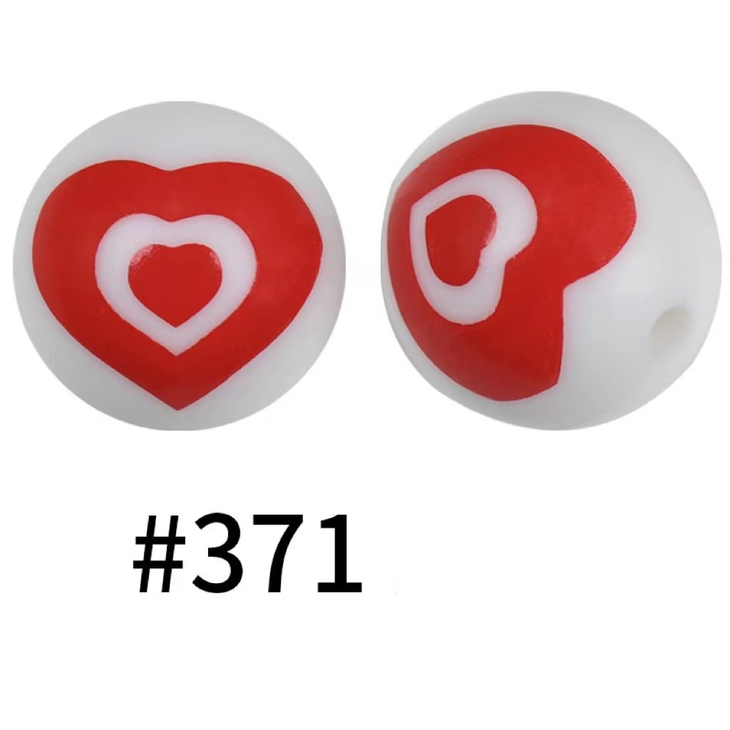 Heart in Heart Printed Silicone Beads Number 371