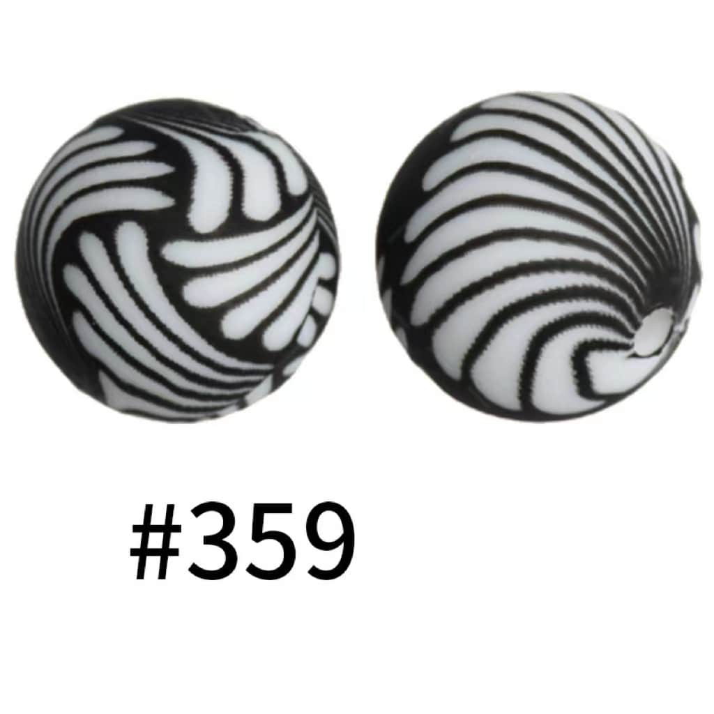 Black and White Pattern Printed Silicone Beads Number 359