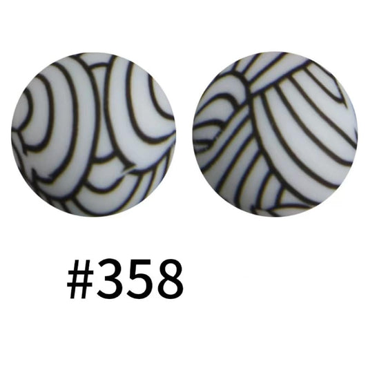 Black and White Pattern Printed Silicone Beads Number 358