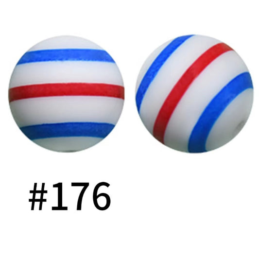 Blue Red Stripes on White Printed Silicone Beads Number 176