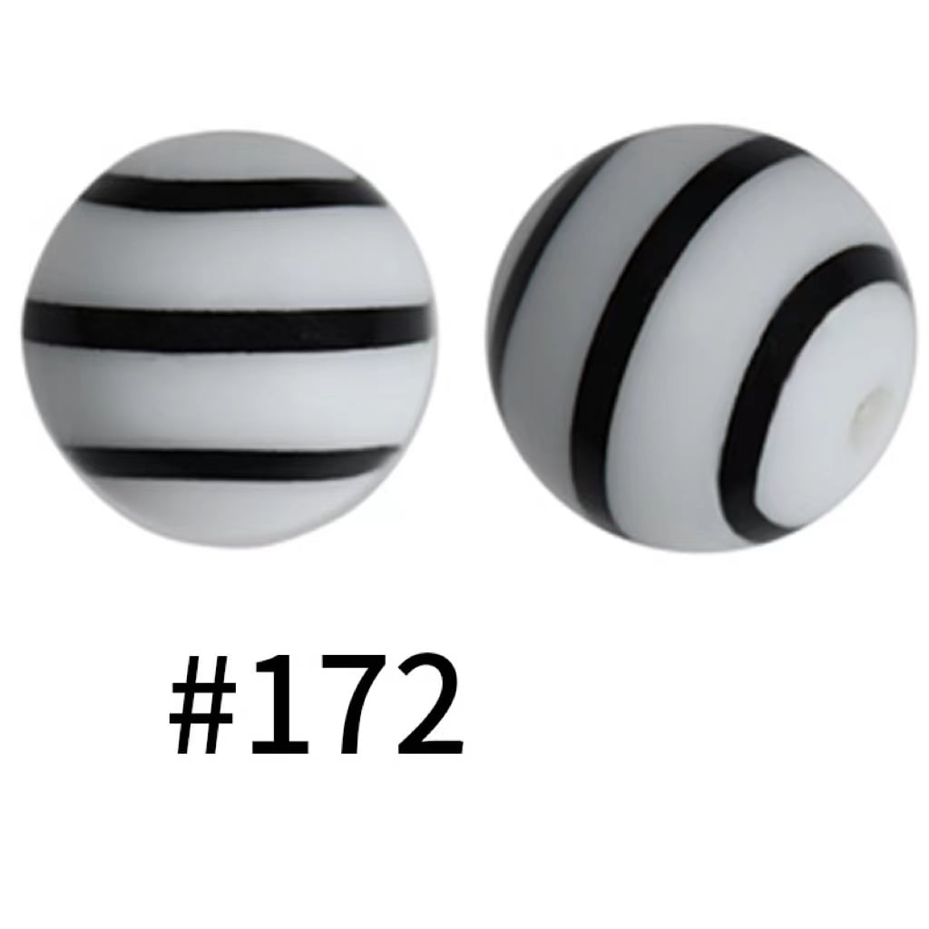 Black Stripes on White Printed Silicone Beads Number 172