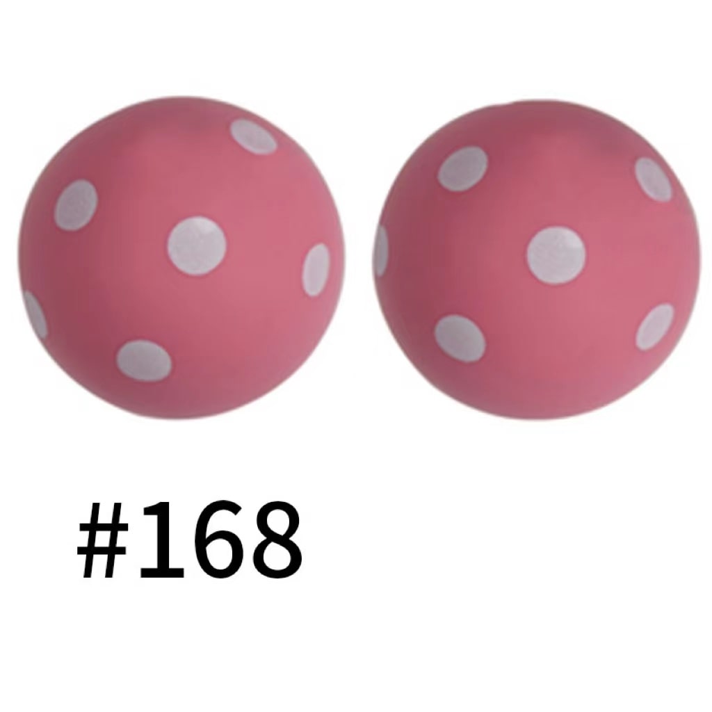 White Polka Dots on Pink Printed Silicone Beads Number 168