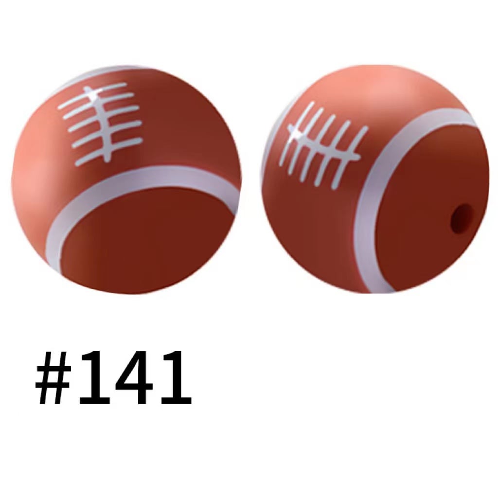 Football ball Printed Silicone Beads Number 141