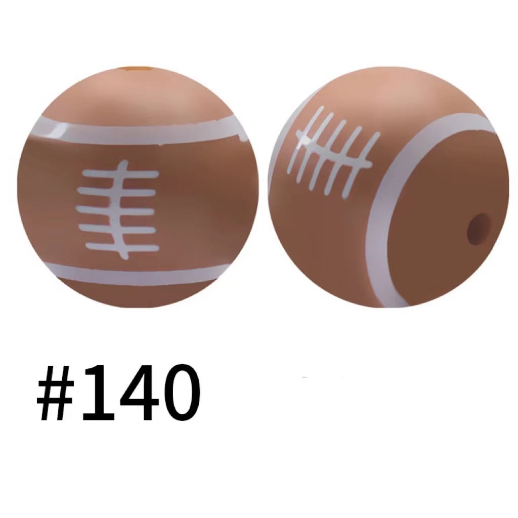 Football Ball Printed Silicone Beads Number 140
