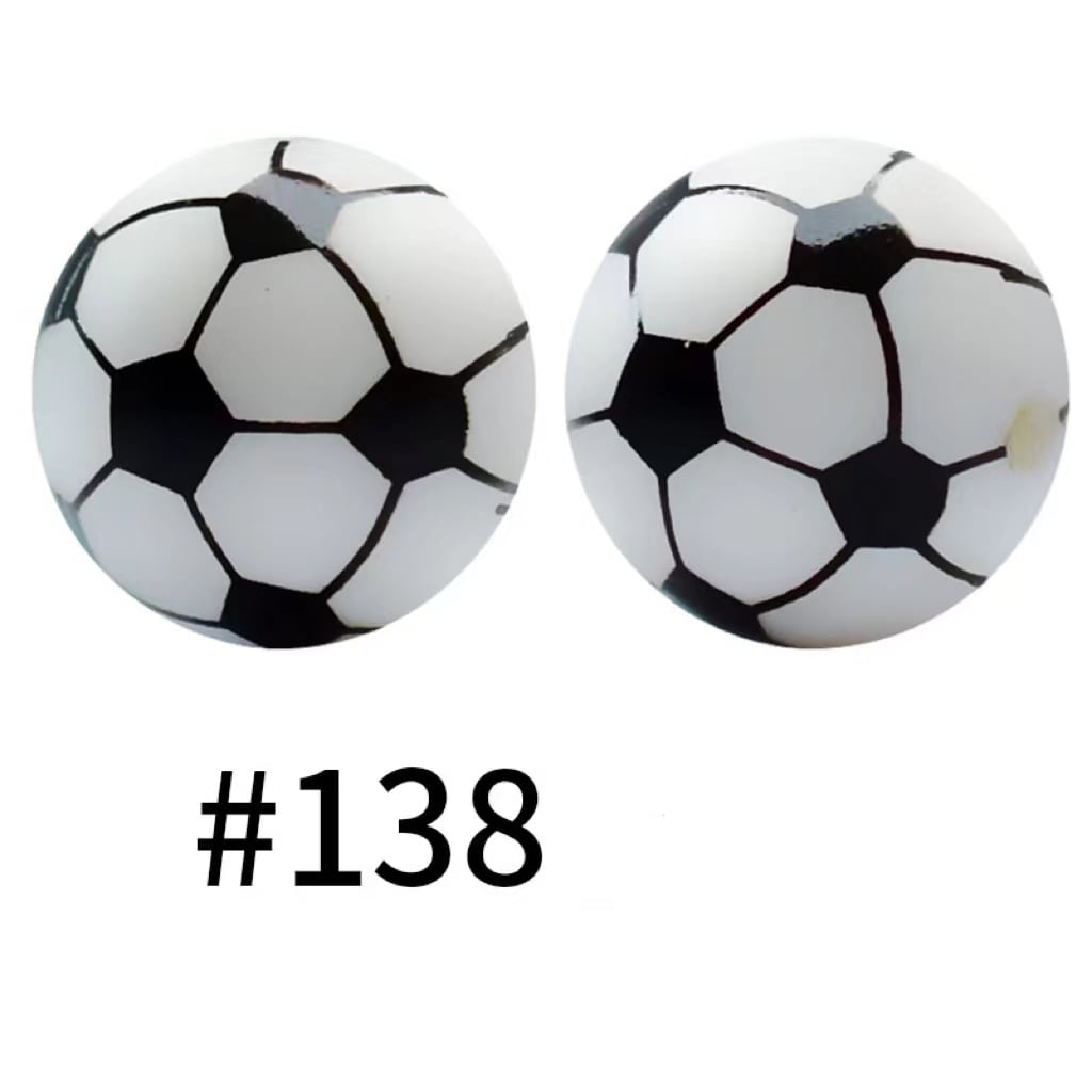 Soccer Ball Printed Silicone Beads Number 138