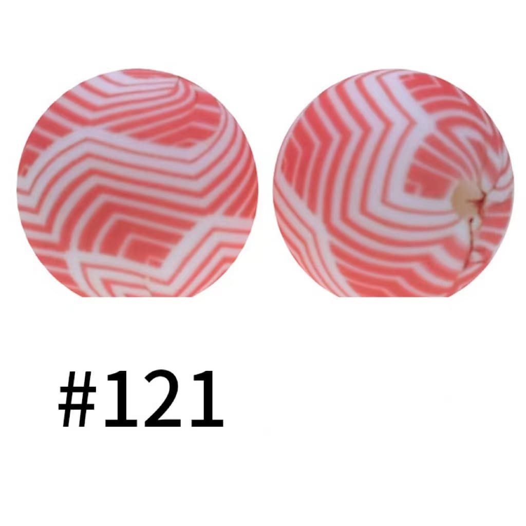 Red White Lines Printed Silicone Beads Number 121