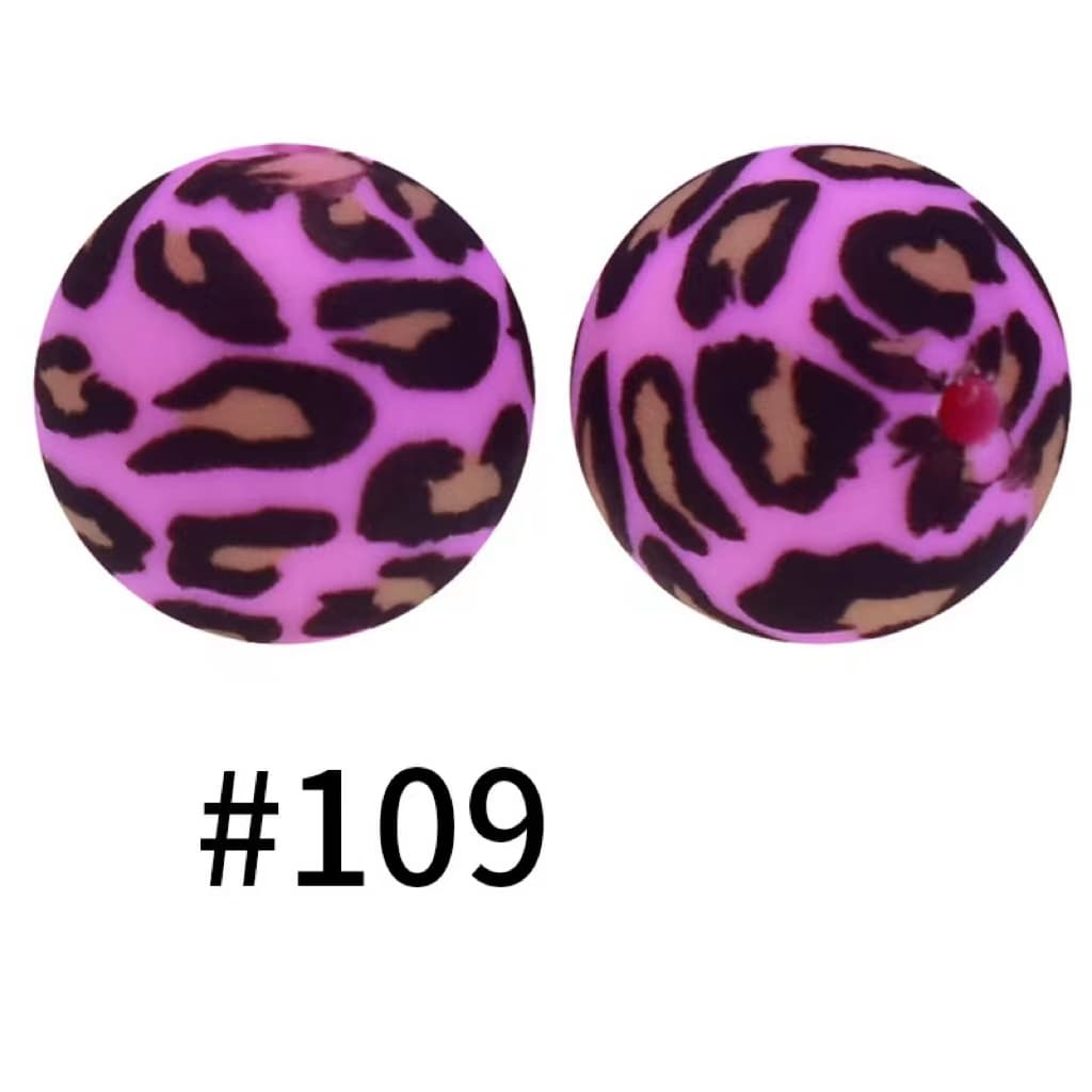 Pink Jaguar Printed Silicone Beads Number 109