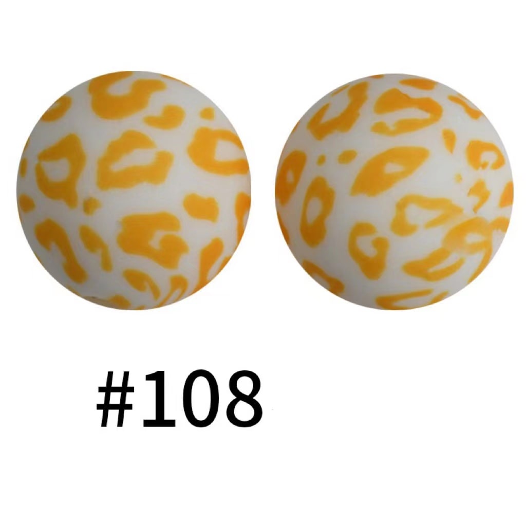 Yellow Jaguar Printed Silicone Beads Number 108