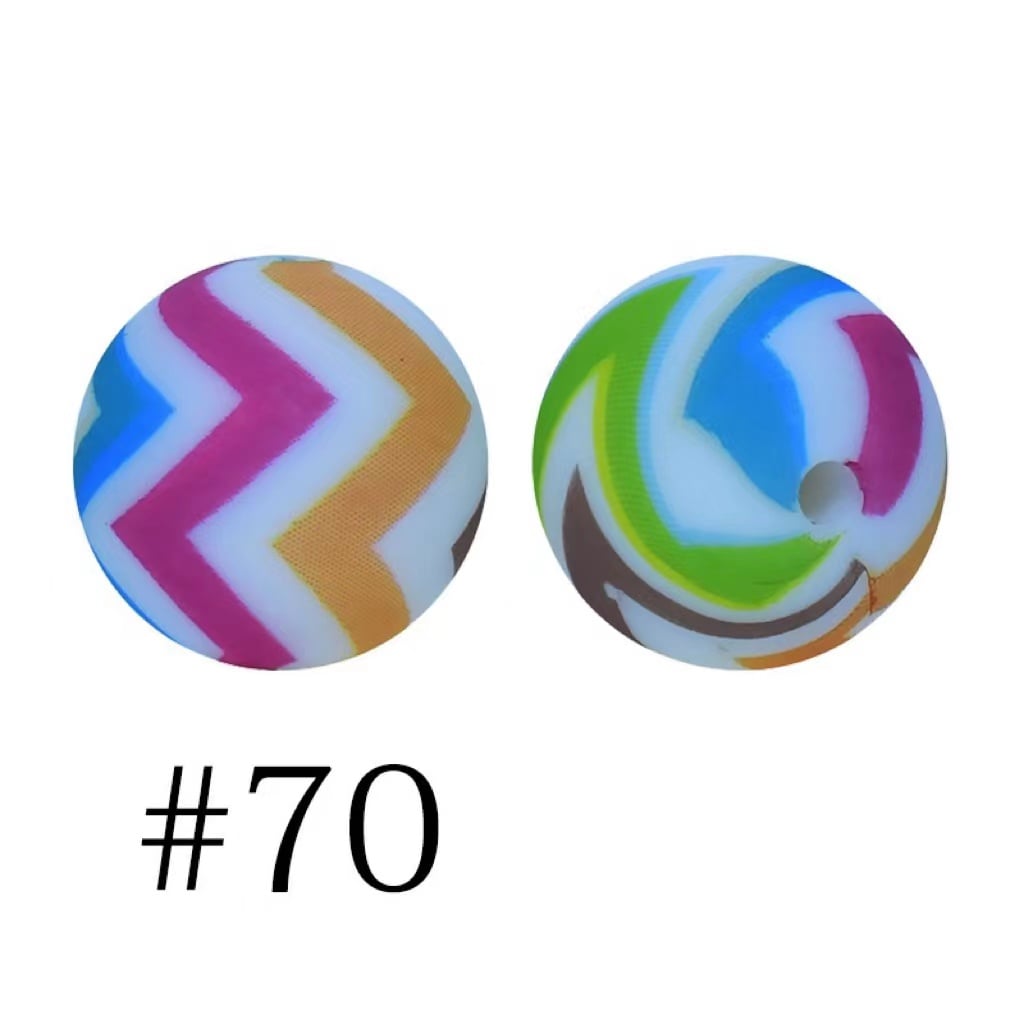 Pink Yellow Blue Printed Silicone Beads Number 70