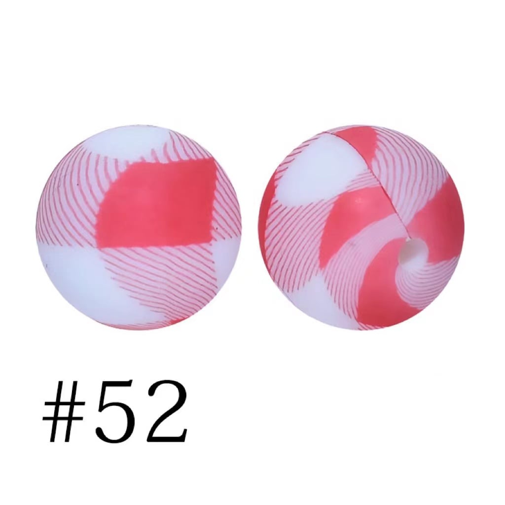 Buffalo Plaid Red White Printed Silicone Beads Number 52