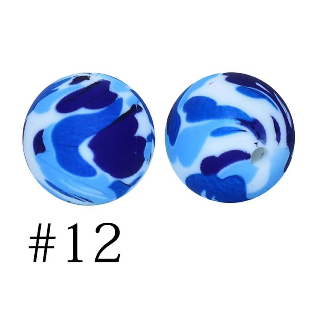 Blue Camo Camouflage Printed Silicone Beads Number 12