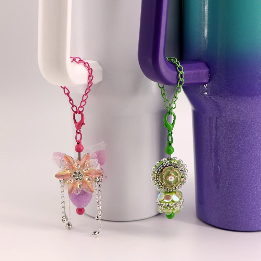 Beadable Bars with Chain and Lobster Clasp in Solid Colors, Pendant Holders for Cups and Tumblers, Metal, 178mm