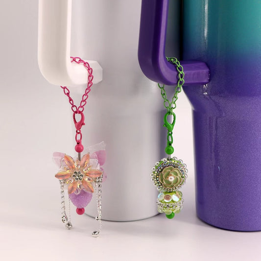 Beadable Bars with Chain and Lobster Clasp in Solid Colors, Pendant Holders for Cups and Tumblers, Metal, 178mm