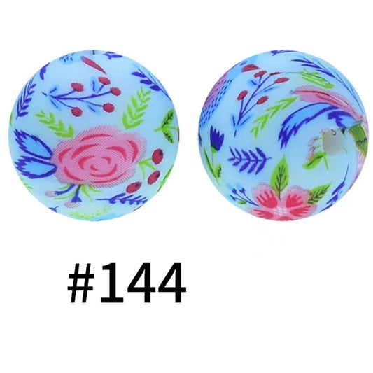 Roses Leafs Printed Silicone Beads Number 144