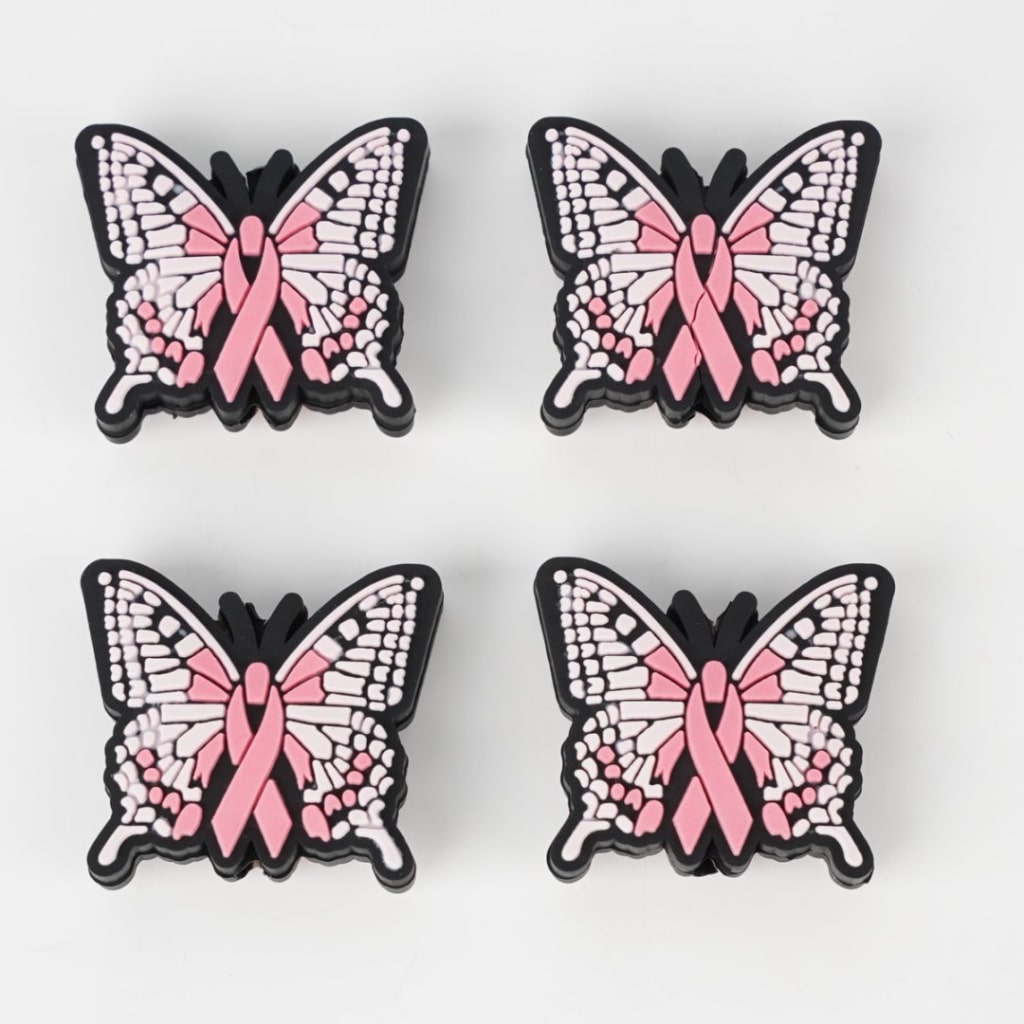 Pink Butterfly with Ribbon Silicone Focal Beads