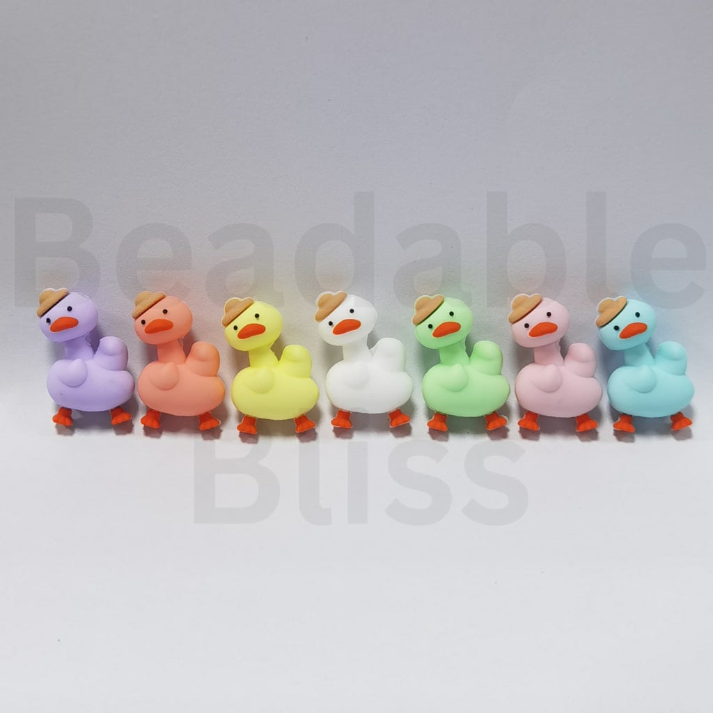 3D Cute Ducks with Small Hats Caps Silicone Focal Beads, Random Mix