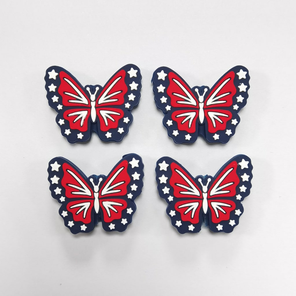 USA America National Flag Design Butterfly Patriotism Silicone Focal Beads