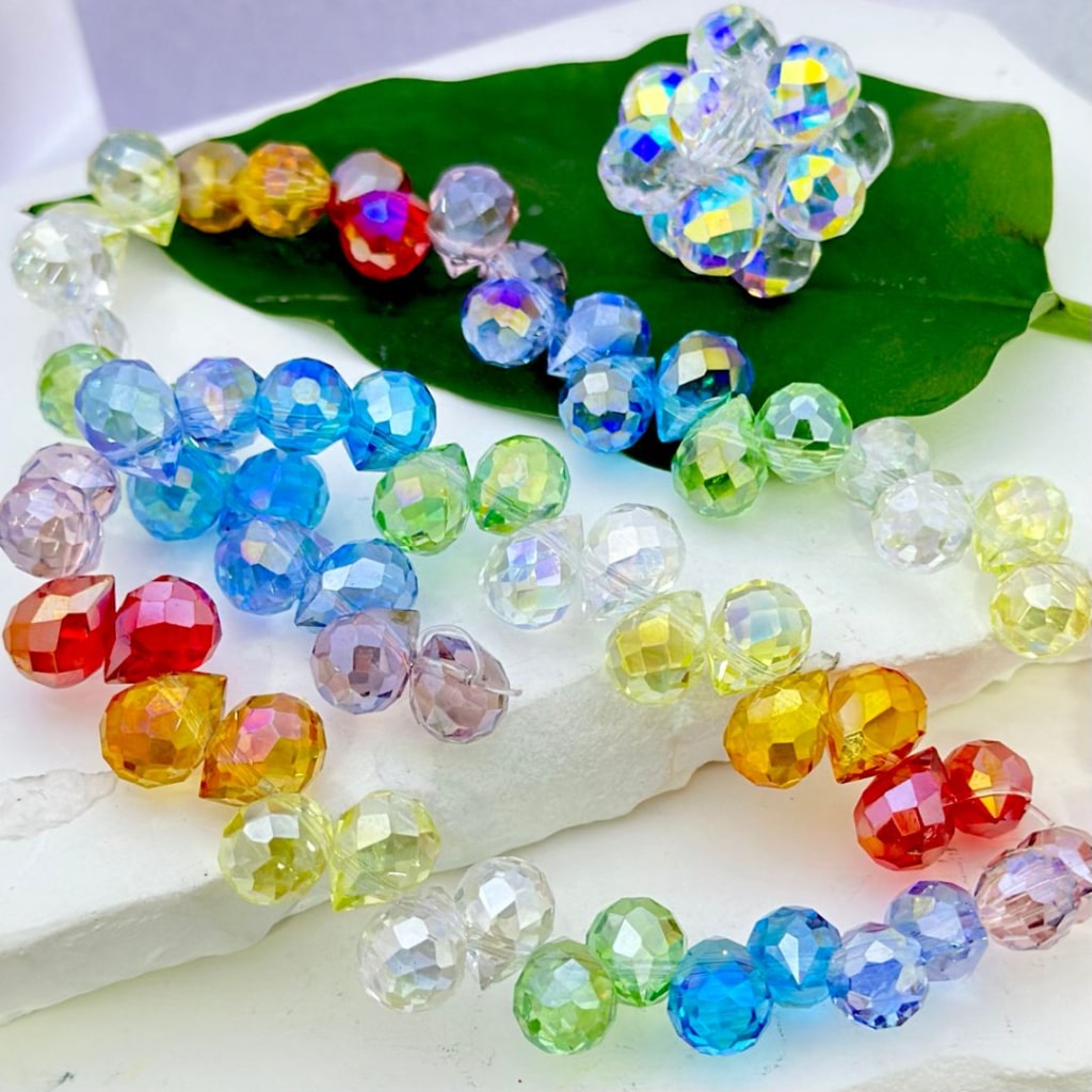 Bling Bling Colorful Polyhedral Water Drop Shape Crystal Chains Strings Acrylic Beads, 11*8MM, Please Read the Description