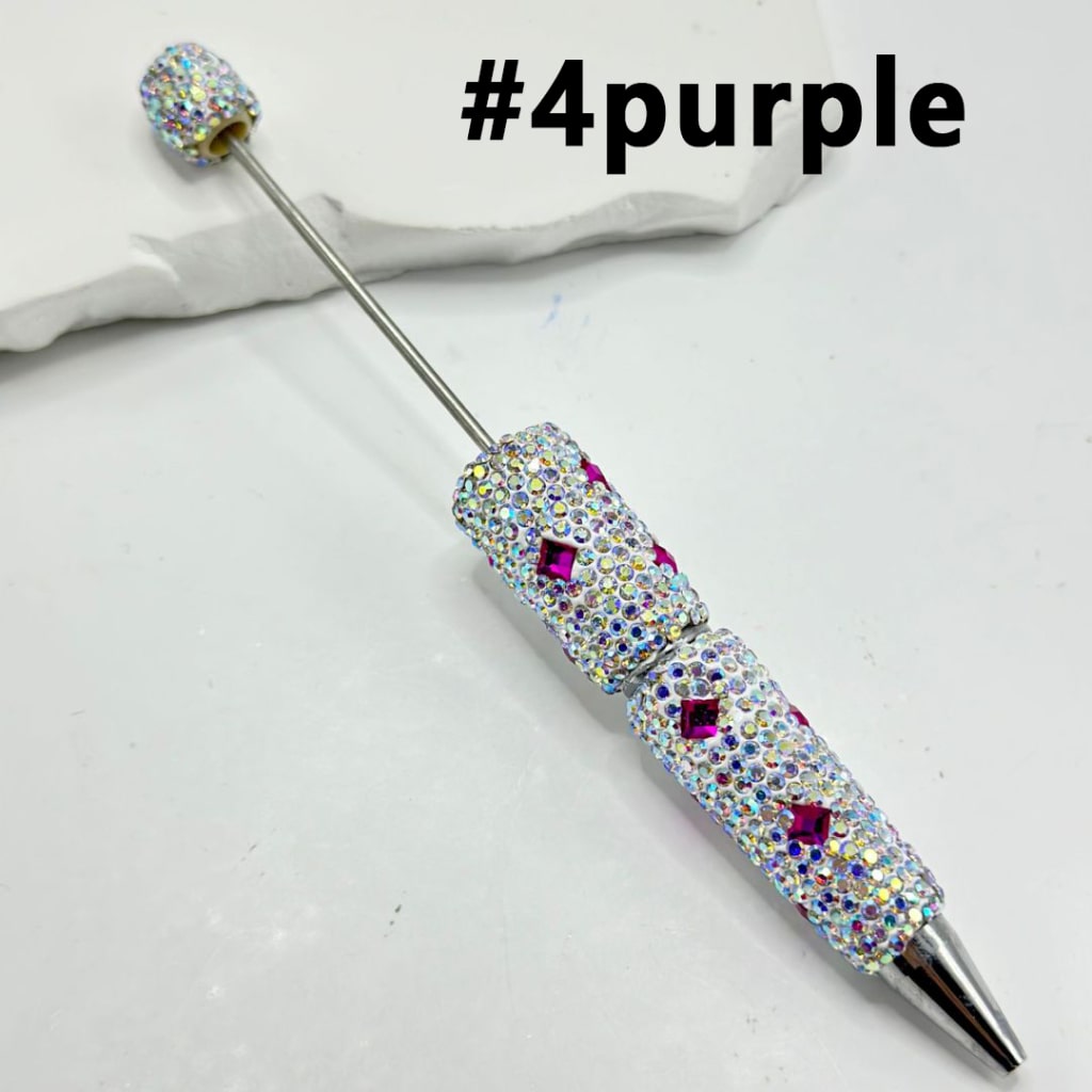 Beadable Clay Pens with Multi-Color Squares Mini AB Rhinestones Covered the Entire Pen