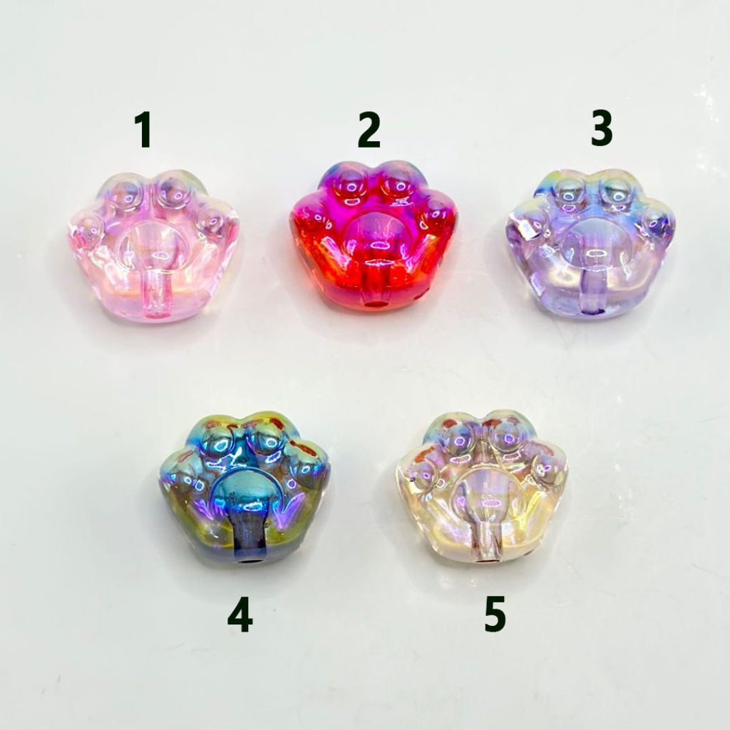 UV Finish Clear Colorful Cat Dog Paw Claw Acrylic Beads, 20*18*14MM