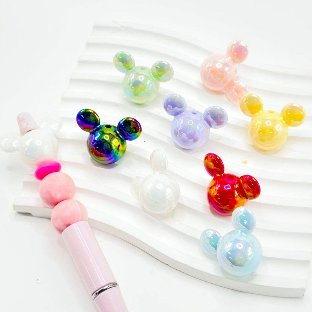 UV Finish Shiny Multi-Color Micki Mouse Head Acrylic Beads, Around 29*23MM