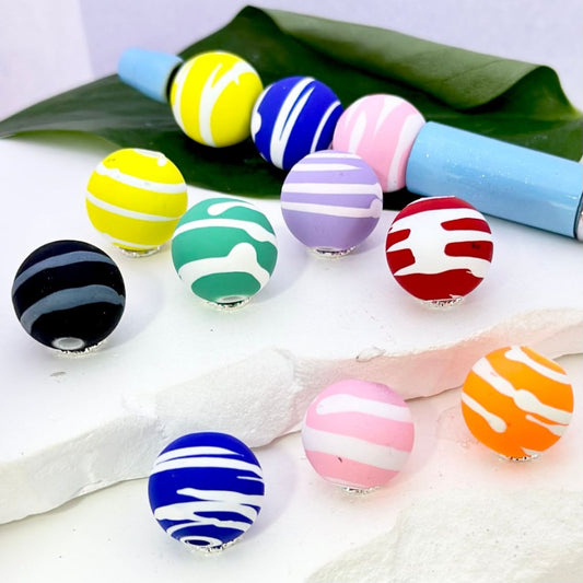 Colorful Zebra Prints Round Acrylic Beads, 16MM