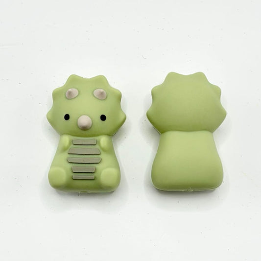 3D Little Cute Green Dinosaur Monster Triceratops Silicone Focal Beads