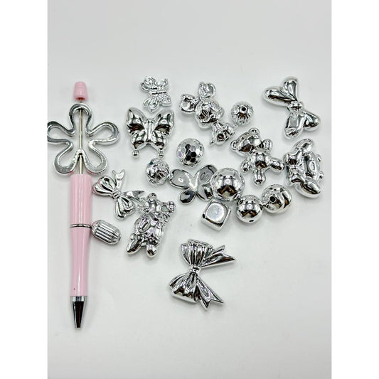 Silver Color Acrylic Beads in Various Shapes & Figures, Random Mix