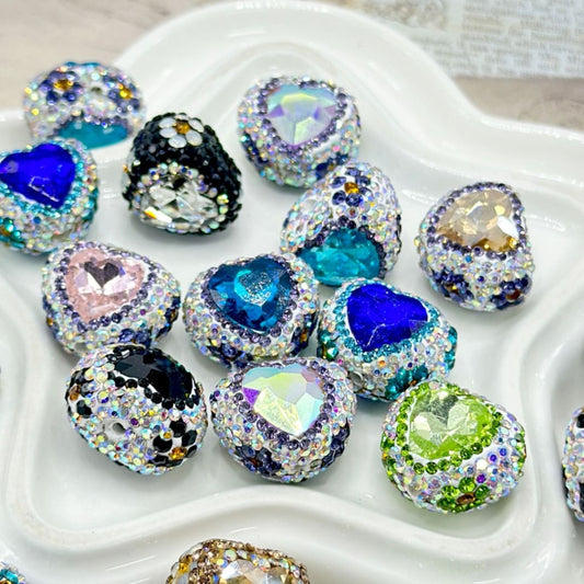 Bling Bling Colorful Rhinestones Large Heart Diamond Clay Beads, Random Mix, Around 22*17MM