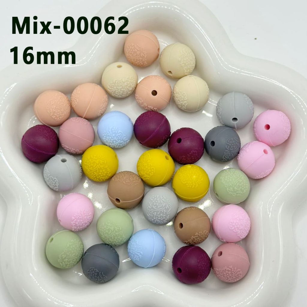 Dark Color Series Round Silicone Beads with Carved Patterns, 15MM, Random Mix