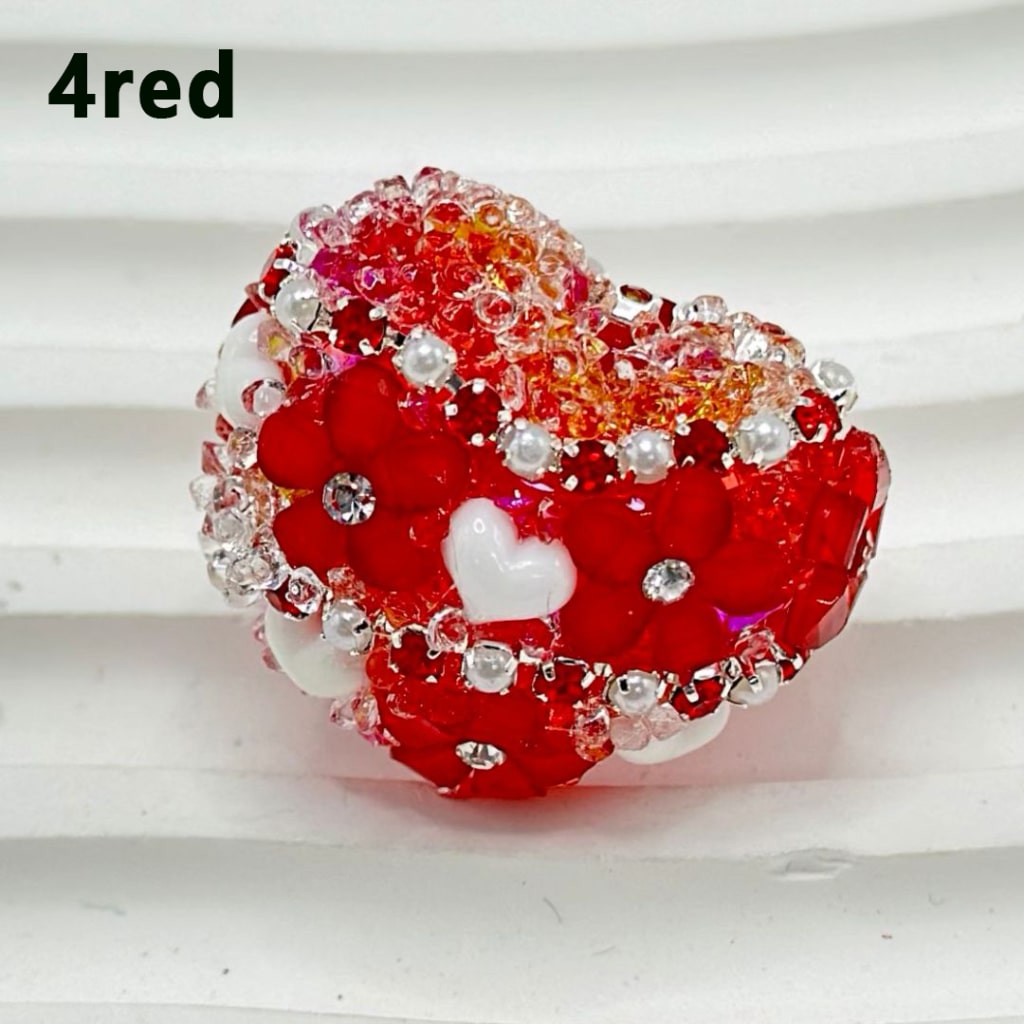 Bling Bling Heart Shape Clear Sugar Acrylic Beads with Colorful Mini Flowers Hearts Shiny Rhinestones & White Pearls Chain, Around 26*21MM