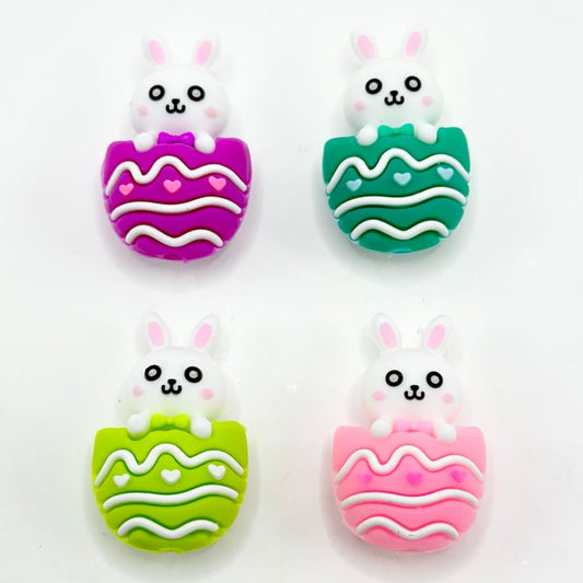 Cute White Bunny Rabbit Colorful Eggs Easter Silicone Focal Beads