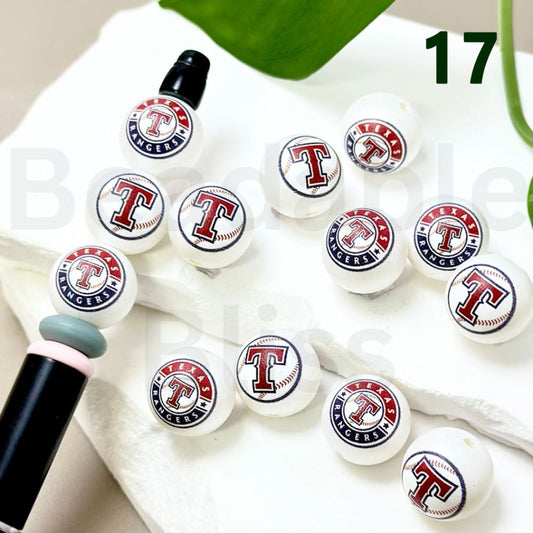 USA America Baseball Team Texas Range Sports Frosted Matt White Round Acrylic Beads, 16MM, Random Mix